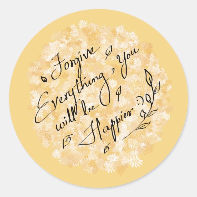Adesivo Redondo Perdoe e seja feliz, floral mínimo (Frente)