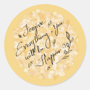 Adesivo Redondo Perdoe e seja feliz, floral mínimo