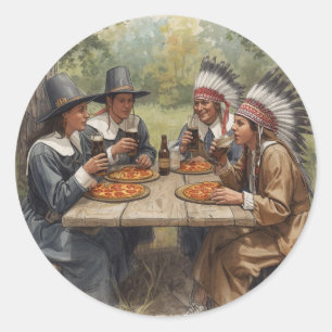 Adesivo Redondo Peregrinos e Indianos Pizza de Pepperoni Cerveja P