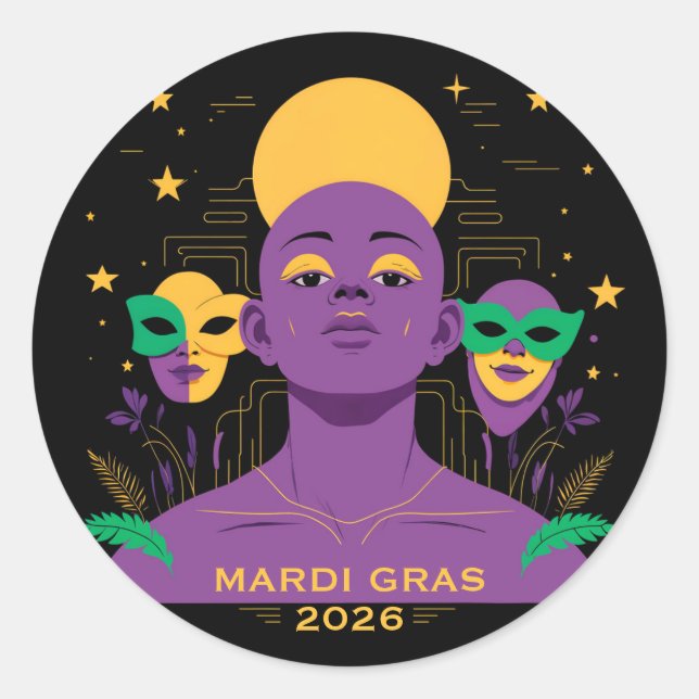Adesivo Redondo Perfect for Mardi Gras 2026 (Frente)
