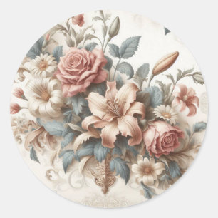 Adesivo Redondo Perfeição Floral Antiquada Clara