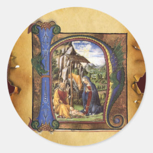 ADESIVO REDONDO PERGAMINHO DO NATAL DO MONOGRAMA DA NATIVIDADE