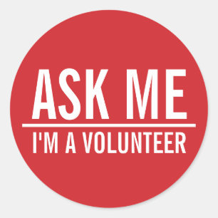 Adesivo Redondo Perguntar-me   Crachá Red Volunteer