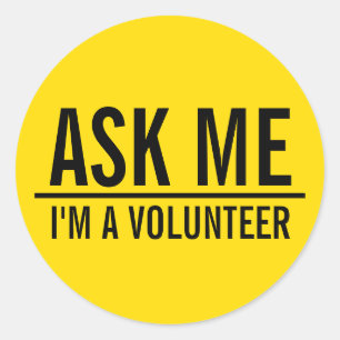 Adesivo Redondo Perguntar-me   Crachá Voluntário Amarelo
