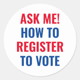 Adesivo Redondo Pergunte-me como se registrar para votar azul verm