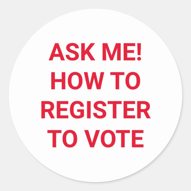 Adesivo Redondo Pergunte-me como se registrar para votar vermelho  (Frente)