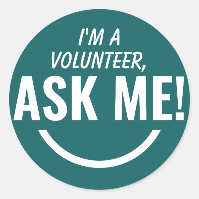 Adesivo Redondo Pergunte-me o Crachá do Voluntário Verde Teal (Frente)