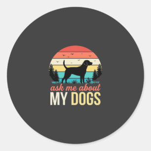 Adesivo Redondo Pergunte-me sobre meus cães Retro pôr do sol_1