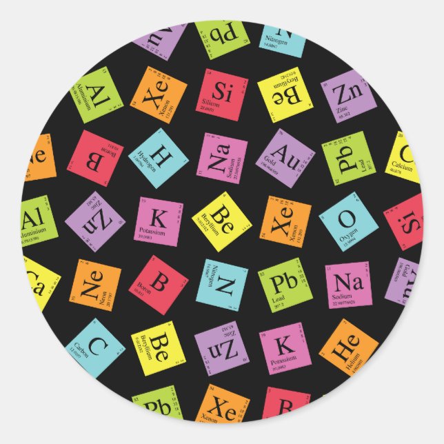 Adesivo Redondo Periódico Elementar (Escuro) (Frente)