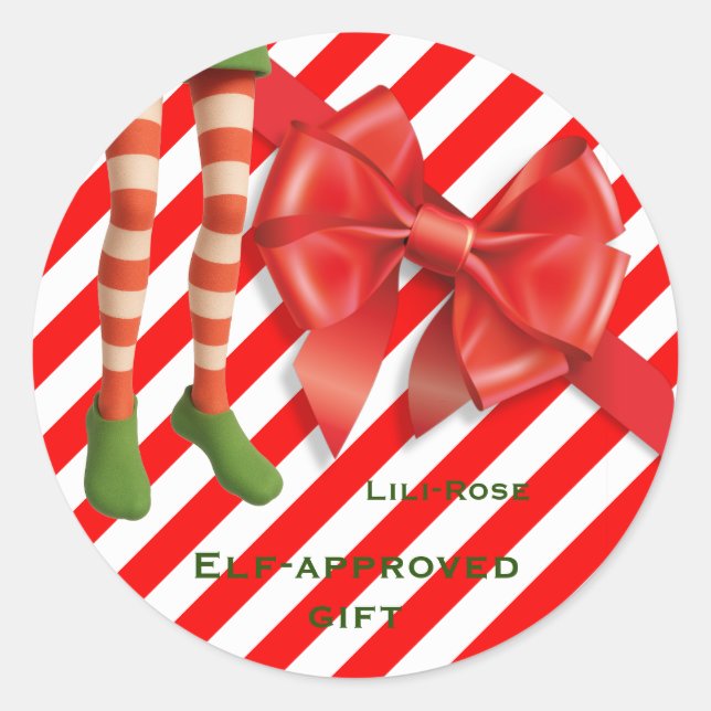 Adesivo Redondo Pernas Divertidas de Elfo Natal | Travessuras do P (Frente)