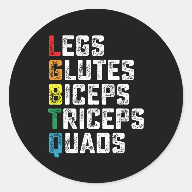 Adesivo Redondo Pernas LGBTQ Glutes Biceps Triceps Quads Engraçado (Frente)