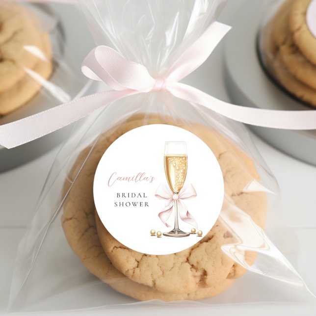 Adesivo Redondo Pérolas Cor-de-Rosa & Bridal Shower de Prosecco co (Criador carregado)