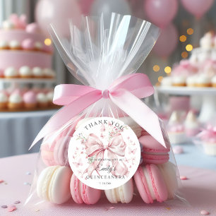 Adesivo Redondo Pérolas cor-de-rosa Quinceañera Obrigado Sticker