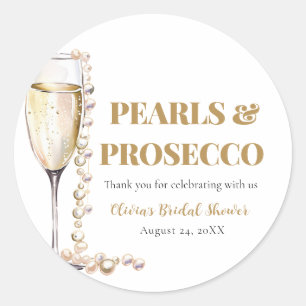 Adesivo Redondo Pérolas Douradas Elegantes e Chá de Bebê Prosecco