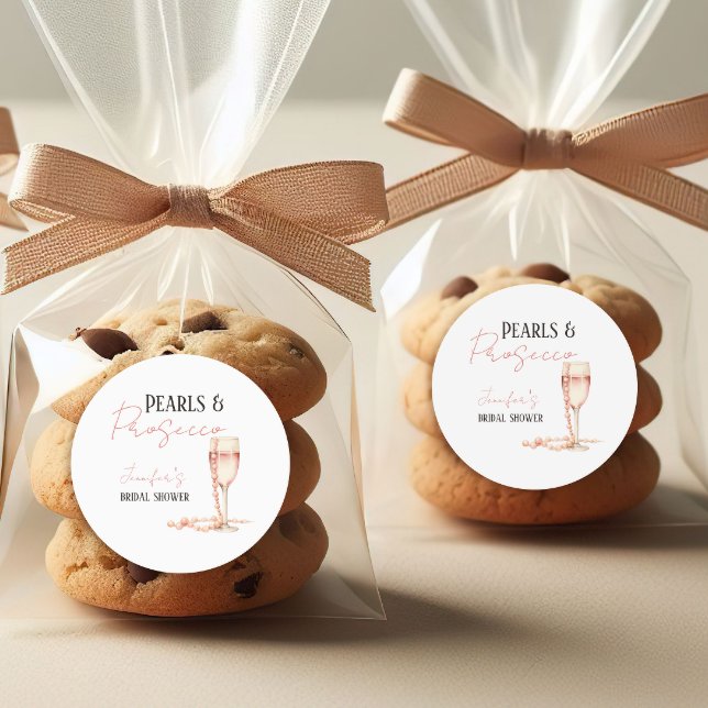 Adesivo Redondo Pérolas e Prosecco Bege-rosado Chá de Noiva (Criador carregado)