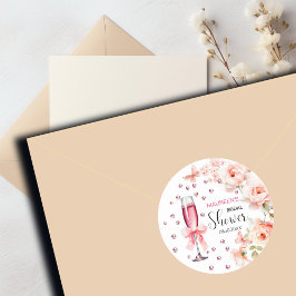 Adesivo Redondo Pérolas e Prosecco Rosas Rosa Poeira Chuveiro de N