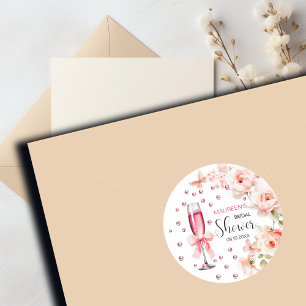 Adesivo Redondo Pérolas e Prosecco Rosas Rosa Poeira Chuveiro de N