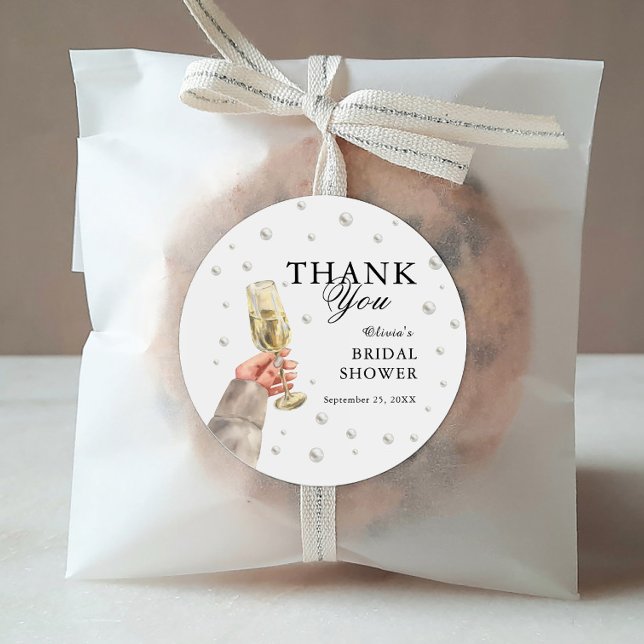 Adesivo Redondo Pérolas Elegantes e Brunch de Chá de Bebê com Pros (Criador carregado)