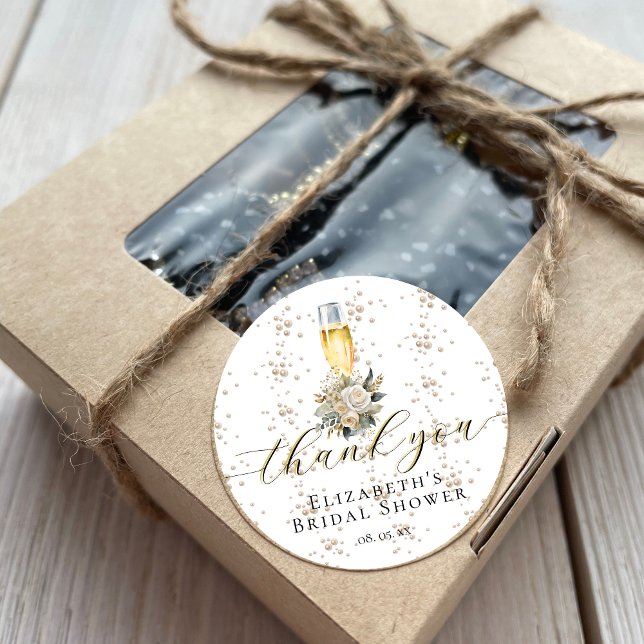 Adesivo Redondo Pérolas Elegantes e Chá de panela Prosecco Obrigad (Criador carregado)