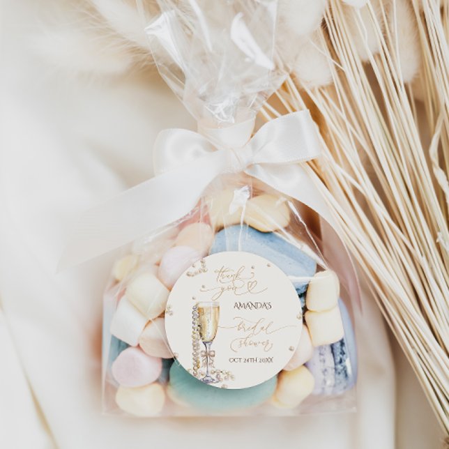 Adesivo Redondo Pérolas Elegantes e Chá de panela Prosecco Obrigad (Criador carregado)