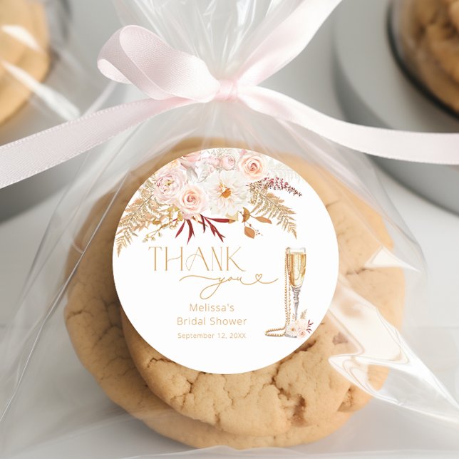 Adesivo Redondo Pérolas Elegantes e Prosecco, Favor Floral (Criador carregado)