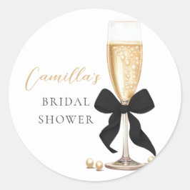 Adesivo Redondo Pérolas & Prosecco Festa de Noiva com Laço Preto
