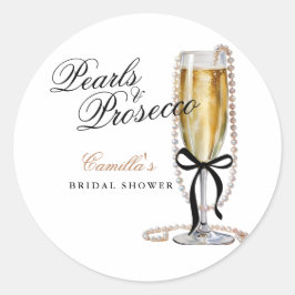 Adesivo Redondo Pérolas & Prosecco Laço Preto Chá de Noiva