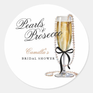Adesivo Redondo Pérolas & Prosecco Laço Preto Chá de Noiva