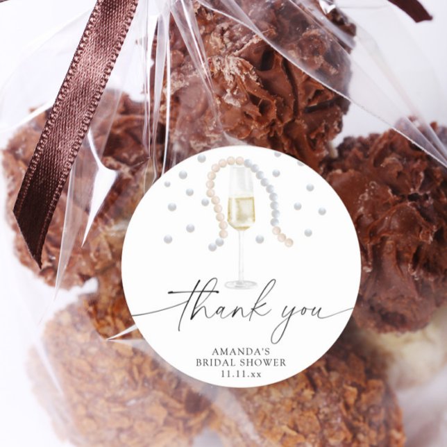 Adesivo Redondo Pérolas & Prosecco - obrigada chá de noiva (Criador carregado)