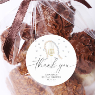 Adesivo Redondo Pérolas & Prosecco - obrigado chá de noiva