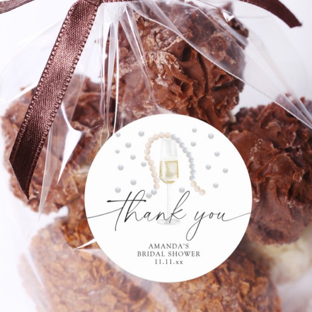 Adesivo Redondo Pérolas & Prosecco - obrigado chá de noiva (Criador carregado)