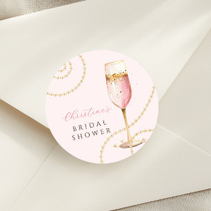 Adesivo Redondo Pérolas Prosecco Rosa Dourado Chuveiro de Noiva