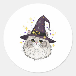 Adesivo Redondo Persa Testemunha - Halloween De Gato Persa Fluffy