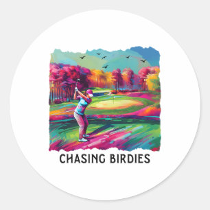 Adesivo Redondo Perseguindo Birdies Womens Girls Golfer Golfing