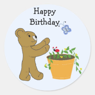 Adesivo Redondo Perseguindo Uma Borboleta - Feliz Aniversário