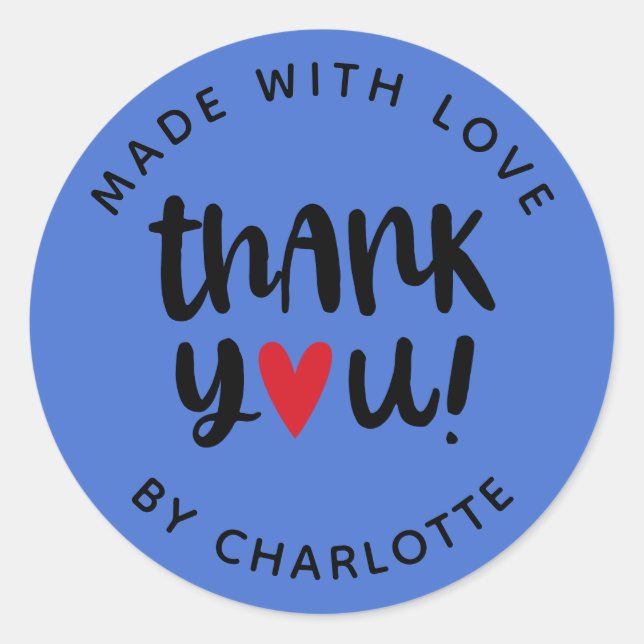 Adesivo Redondo Persoanizada Feita Com Amor Obrigado (Frente)