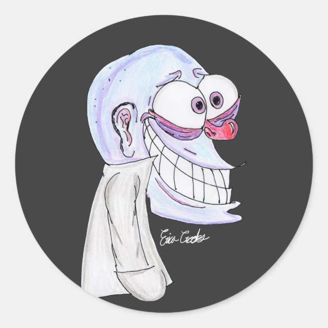 Adesivo Redondo personagem azul sorrindo com casaco (Frente)