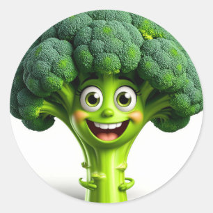 Adesivo Redondo Personagem de brócolis engraçado e fofo vibra 🌟🥦