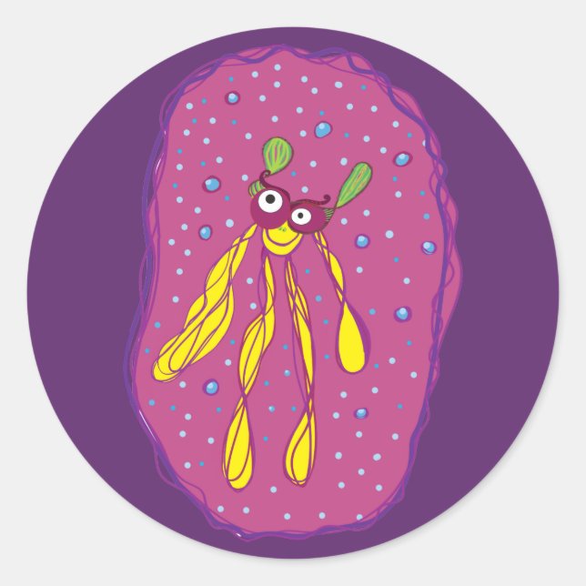 Adesivo Redondo Personagem de desenho animado com Inseto (Frente)