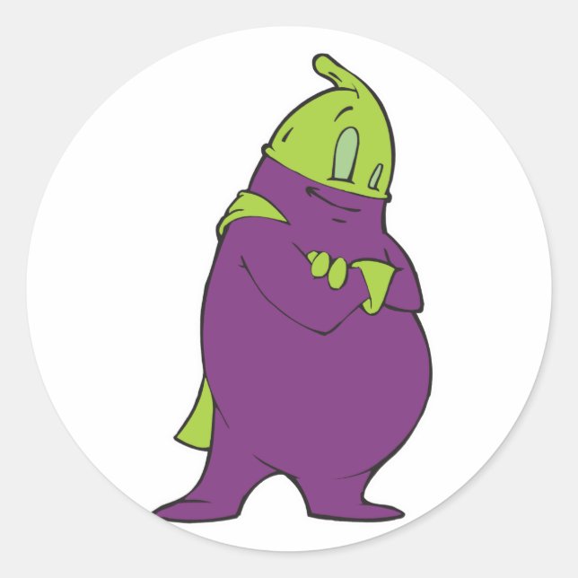 Adesivo Redondo personagem de desenho animado de berinjela bobo (Frente)