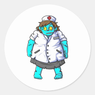 Adesivo Redondo personagem de desenho animado de enfermeira zombie