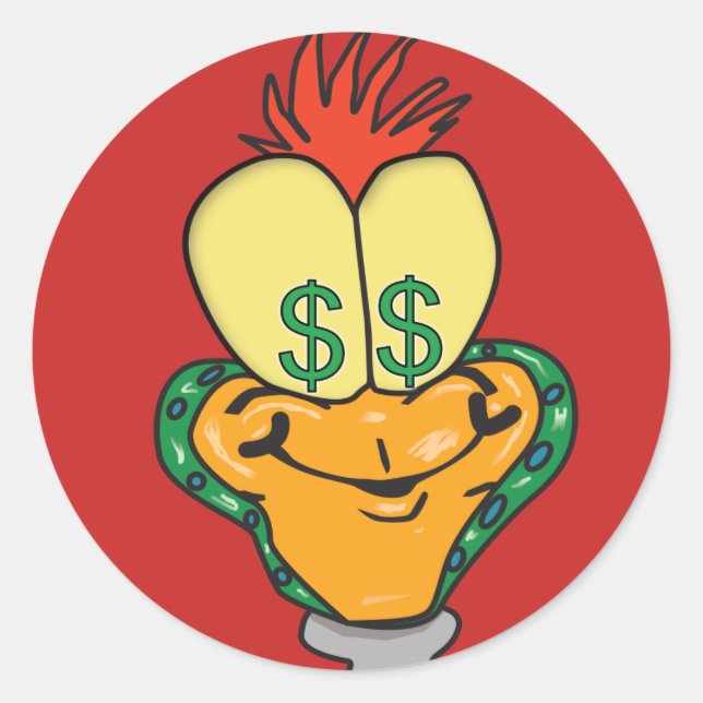 Adesivo Redondo Personagem de desenho animado de sinal de dólar (Frente)
