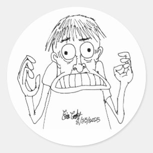 Adesivo Redondo personagem de desenho animado em pânico