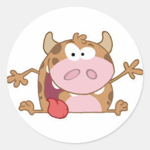Adesivo Redondo Personagem de desenho animado feliz da vitela que