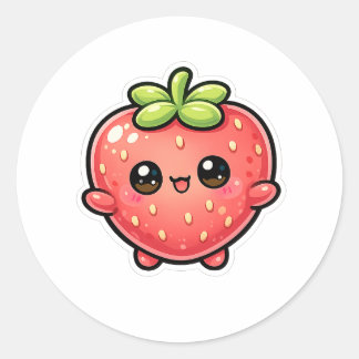 Adesivo Redondo Personagem de Morango Kawaii Fofo