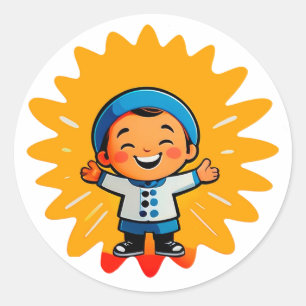 Adesivo Redondo Personagem de Sol de Desenho Animado Alegre
