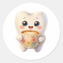 Personagem Kawaii Amante de Café Odontológico Fofo