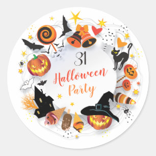 Adesivo Redondo Personagens de Festa de Halloween Design Moderno P