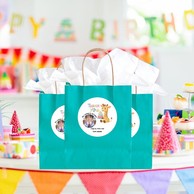 Adesivo Redondo Personalised Thank You - Cute Safari-Animal Themed (Giraffe Safari animal Thank You Favour Stickers)