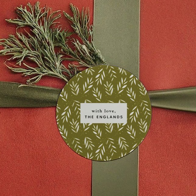 Adesivo Redondo Personalização Botânica de Gráficos Verdes (Green Sprigs Botanical Custom Classic Round Sticker)